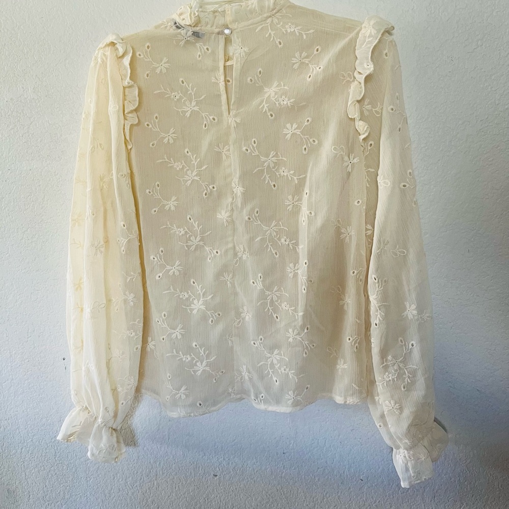 iris Ivory Sheer Ruffle Embroidered Blouse - Picture 2 of 6